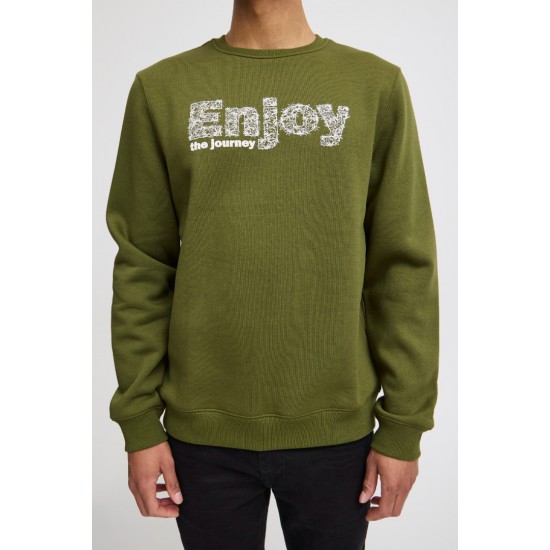 BLEND Ανδρικό Βαμβακερό Φούτερ με σχέδια Sweatshirt Regular Fit 20717186-Chive(Πράσινο)