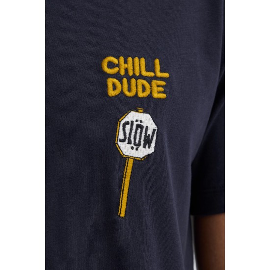 BLEND Ανδρικό Βαμβακερό T-shirt Regular Fit BHKAMERON FUNNY EMB TEE 20720360-Salute(Μπλέ)