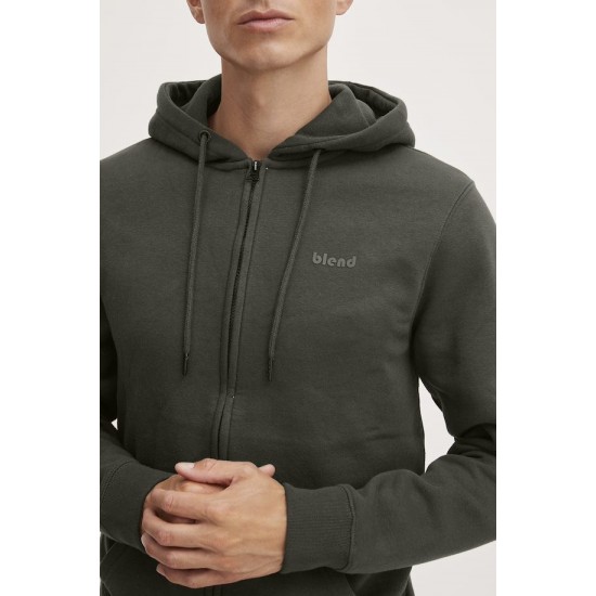 BLEND Ανδρική Βαμβακερή Ζακέτα με Κουκούλα Hoodie Zip Basic 20714494-Forest Night (Χακί)