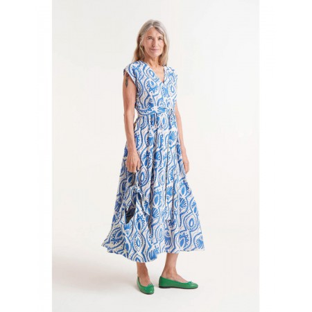 COMPANIA FANTASTICA Γυναικείο Βαμβακερό Φόρεμα Aquaria Printed Midi Dress 51C-43019 (Μπλε-Λευκό)