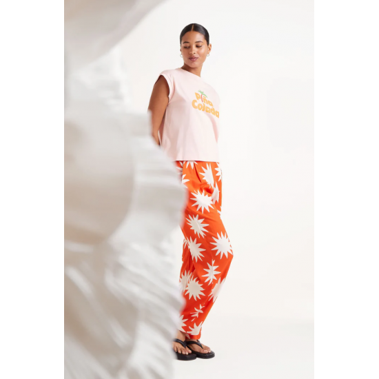 COMPANIA FANTASTICA Γυναικεία Παντελόνα Big Sun printed long pants 52C/44105 (Πορτοκαλί)