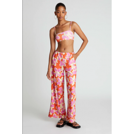 COMPANIA FANTASTICA Γυναικεία Παντελόνα Rubra Orange printed straight trousers 52C/11904 (Κοραλλί)