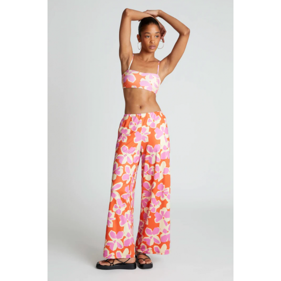 COMPANIA FANTASTICA Γυναικεία Παντελόνα Rubra Orange printed straight trousers 52C/11904 (Κοραλλί)