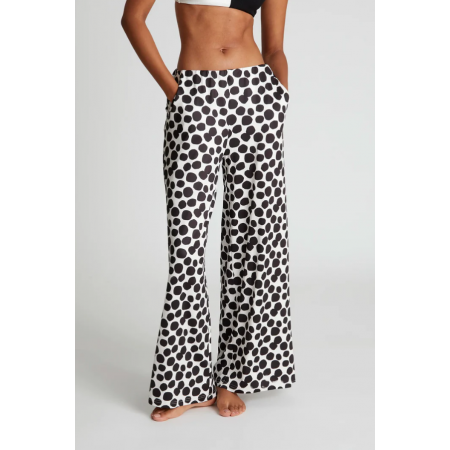 COMPANIA FANTASTICA Γυναικεία Παντελόνα Terrazzo print straight trousers 52C-11902 (Λευκό-Μαύρο)