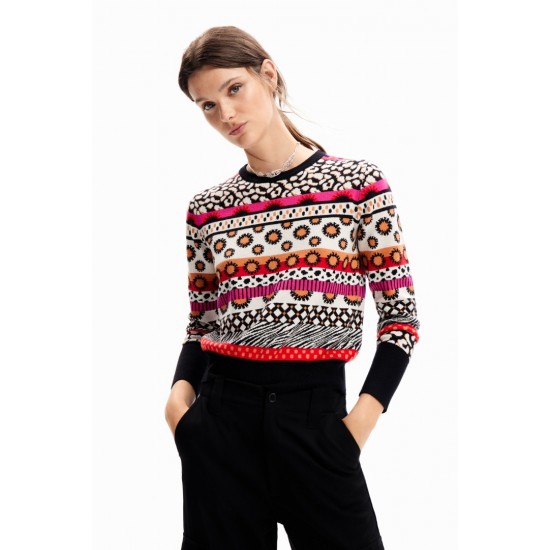 DESIGUAL Γυναικείο Πλεκτό Ζακάρ Slim-fit jacquard long-sleeved sweater 23WWJF49-3092