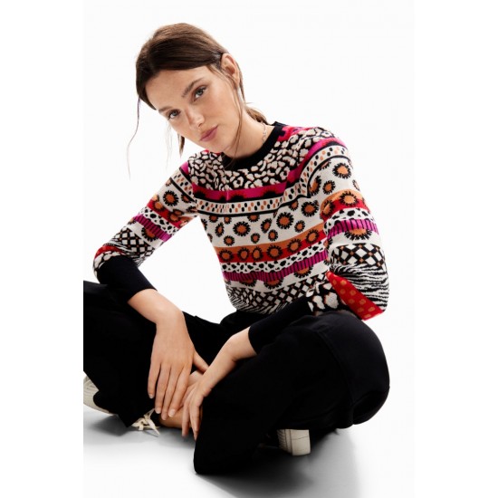 DESIGUAL Γυναικείο Πλεκτό Ζακάρ Slim-fit jacquard long-sleeved sweater 23WWJF49-3092