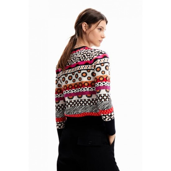 DESIGUAL Γυναικείο Πλεκτό Ζακάρ Slim-fit jacquard long-sleeved sweater 23WWJF49-3092