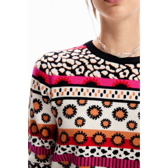 DESIGUAL Γυναικείο Πλεκτό Ζακάρ Slim-fit jacquard long-sleeved sweater 23WWJF49-3092