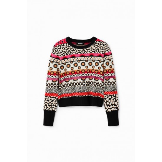 DESIGUAL Γυναικείο Πλεκτό Ζακάρ Slim-fit jacquard long-sleeved sweater 23WWJF49-3092