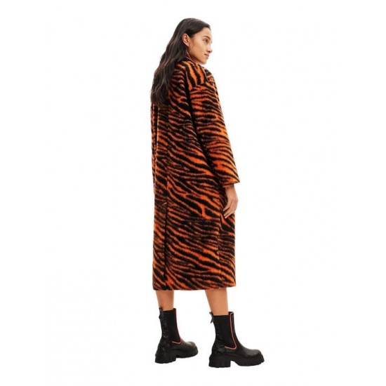 DESIGUAL Γυναικείο Παλτό με Κουμπιά Long Wool Zebra Coat 23WWEW52-7002 (Καφέ)