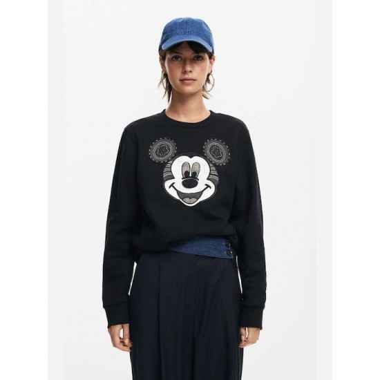 DESIGUAL Γυναικείο Βαμβακερό Φούτερ MICKEY YEAH 24WWSK10/2000-Black (Μαύρο)