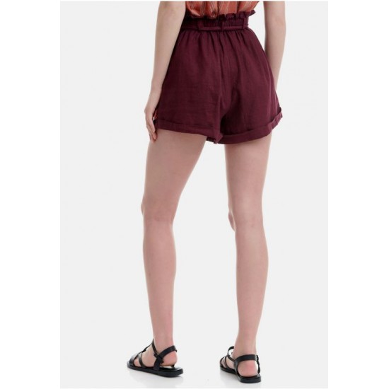 Funkybuddha Women's Linen Shorts (Bordeaux)