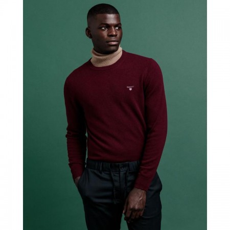 Gant Men's Classic Cotton Crew Neck Sweater Dark Burgundy Melange