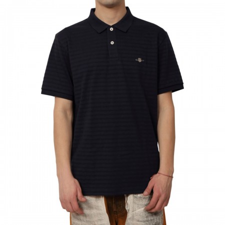 GANT Men's Cotton Blend Regular Fit Texture Stripe Polo 2014035 433 Evening Blue