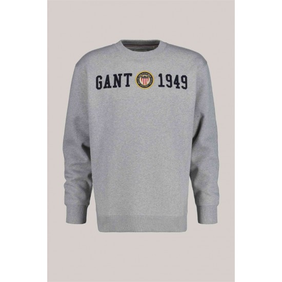 Gant Men's Relaxed Fit Crest C-Neck Sweatshirt 2006068 93 Grey Melange