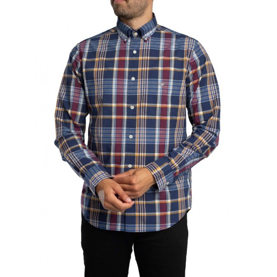 GANT Ανδρικό Βαμβακερό Καρό Πουκάμισο Κανονική Γραμμή 3250212 423 Μπλε