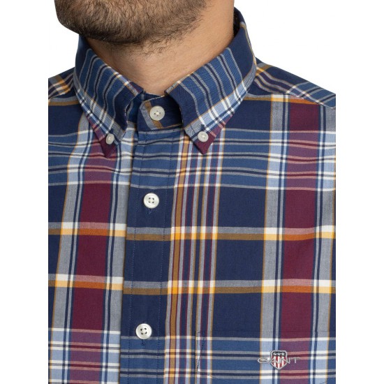 GANT Ανδρικό Βαμβακερό Καρό Πουκάμισο Κανονική Γραμμή 3250212 423 Μπλε