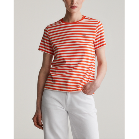GANT Women's Cotton Striped Shield T-Shirt 4200564 651 Orange Red