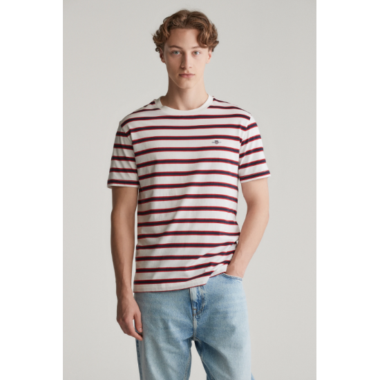 GANT Ανδρικό Βαμβακερό Ριγέ T-Shirt Κανονική Γραμμή 2003320 113 Λευκό