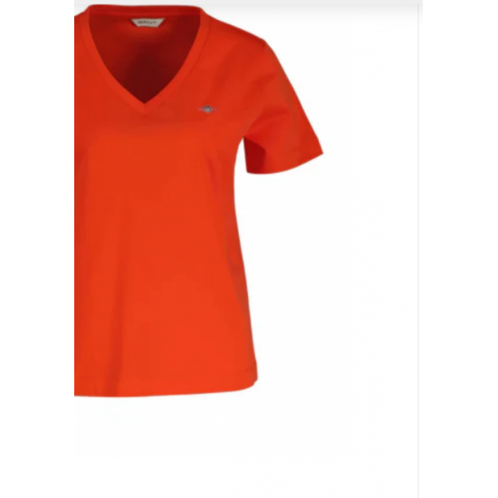 GANT Women's Cotton Regular Fit Shield V-Neck T-Shirt 4200750 679 Perfect Red