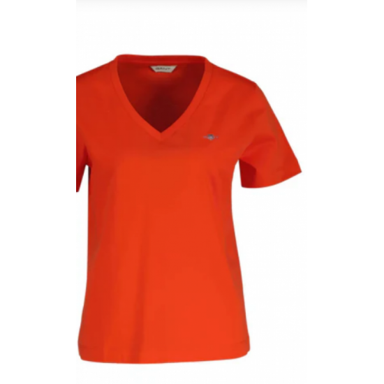 GANT Women's Cotton Regular Fit Shield V-Neck T-Shirt 4200750 679 Perfect Red