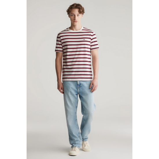 GANT Ανδρικό Βαμβακερό Ριγέ T-Shirt Κανονική Γραμμή 2003320 113 Λευκό