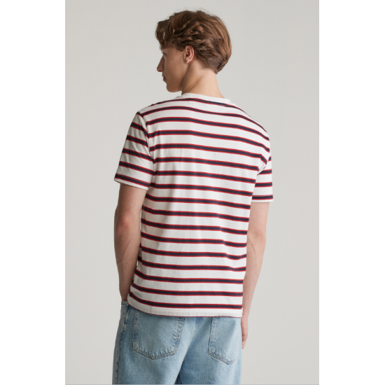 GANT Ανδρικό Βαμβακερό Ριγέ T-Shirt Κανονική Γραμμή 2003320 113 Λευκό
