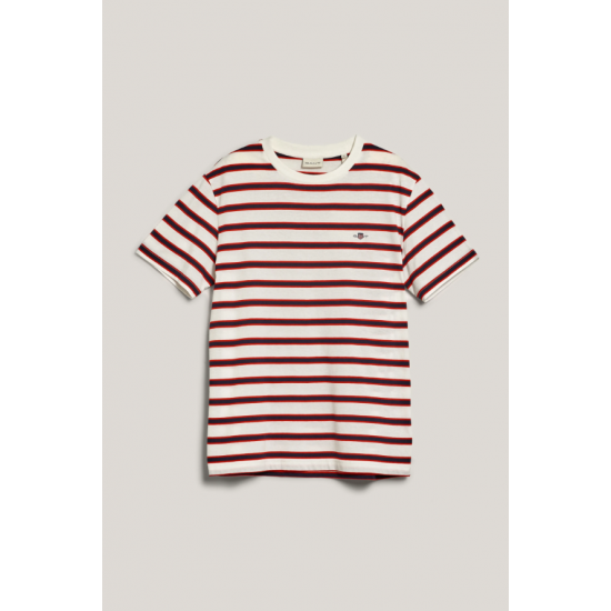 GANT Ανδρικό Βαμβακερό Ριγέ T-Shirt Κανονική Γραμμή 2003320 113 Λευκό