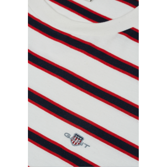 GANT Ανδρικό Βαμβακερό Ριγέ T-Shirt Κανονική Γραμμή 2003320 113 Λευκό
