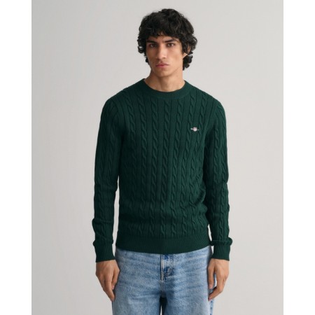Gant Men's Cotton Cable Knit Crew Neck Sweater 8050607 296 Khaki Mel