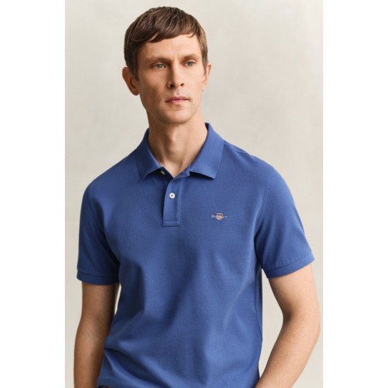 GANT Men's Cotton Regular Fit Shield Piqué Polo Shirt 2210 442 Vintage Blue