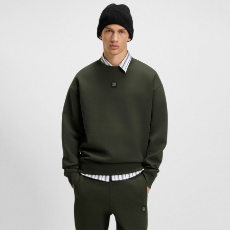 HUGO Ανδρικό Βαμβακερό Φούτερ Λαιμόκοψη Relaxed Fit Sweatshirt Dettil 50533689 309 Πράσινο