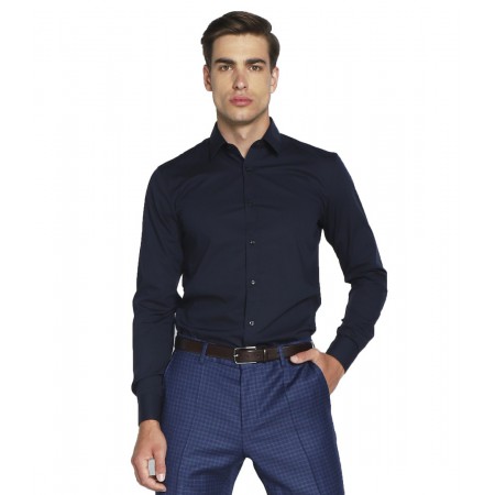HUGO BOSS Men's Extra Slim Fit Cotton Stretch Poplin Shirt Elisha02 50479396 413 Navy Blue