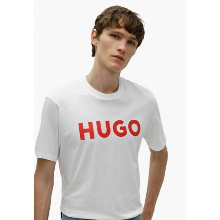 HUGO Ανδρικό Βαμβακερό T-Shirt Dulivio Κανονική Γραμμή 50467556 100 (Λευκό/Κόκκινο)
