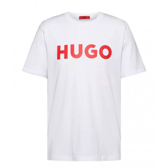 HUGO Ανδρικό Βαμβακερό T-Shirt Dulivio Κανονική Γραμμή 50467556 100 (Λευκό/Κόκκινο)