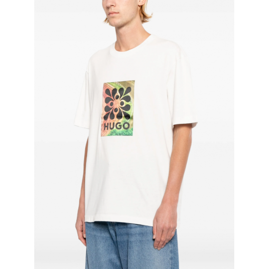 HUGO Ανδρικό Βαμβακερό T-Shirt Damoru Regular Fit 50557679-102(Natural)