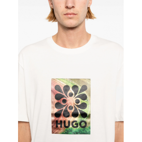 HUGO Ανδρικό Βαμβακερό T-Shirt Damoru Regular Fit 50557679-102(Natural)