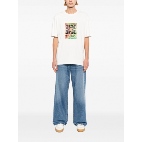 HUGO Ανδρικό Βαμβακερό T-Shirt Damoru Regular Fit 50557679-102(Natural)