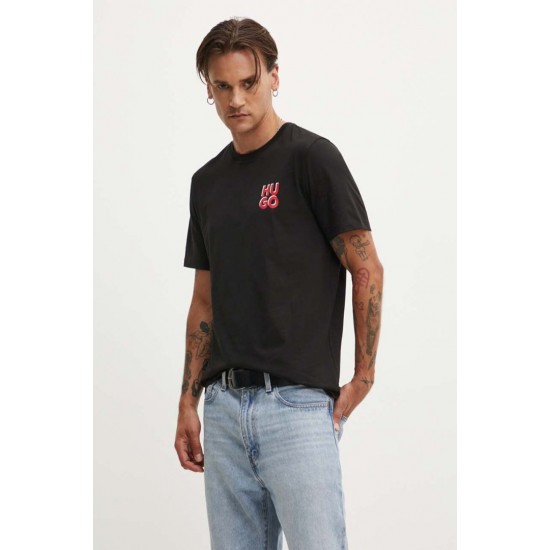 HUGO Ανδρικό Βαμβακερό T-shirt Regular Fit με Logo στο στήθος Dimoniti 50522434-001 (Μαύρο)