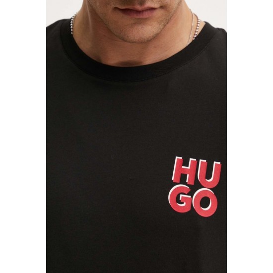 HUGO Ανδρικό Βαμβακερό T-shirt Regular Fit με Logo στο στήθος Dimoniti 50522434-001 (Μαύρο)