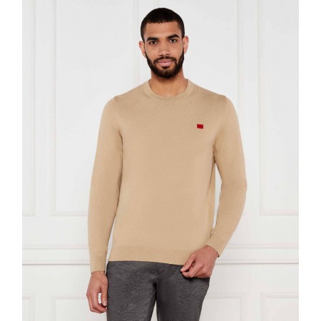 HUGO Ανδρικό Οργανικό-Βαμβακερό Πλεκτό Λαιμόκοψης San Cassius-C1 Κανονική Γραμμή 50475083 269 Μπεζ