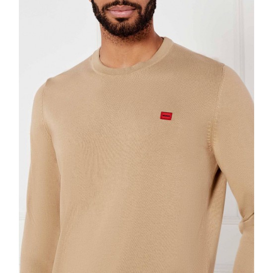 HUGO Ανδρικό Οργανικό-Βαμβακερό Πλεκτό Λαιμόκοψης San Cassius-C1 Κανονική Γραμμή 50475083 269 Μπεζ