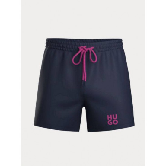 Hugo Ανδρικό Μαγιό Paolo Quick-dry swim shorts with printed stacked logo 50545464 410(Navy)