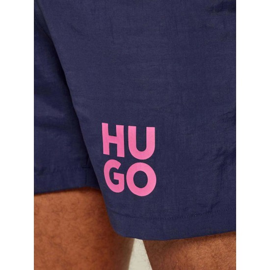 Hugo Ανδρικό Μαγιό Paolo Quick-dry swim shorts with printed stacked logo 50545464 410(Navy)