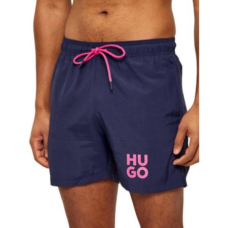 Hugo Ανδρικό Μαγιό Paolo Quick-dry swim shorts with printed stacked logo 50545464 410(Navy)