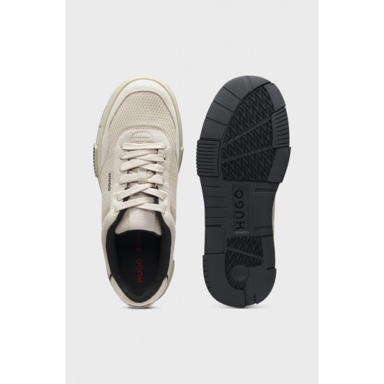 HUGO Ανδρικά Παπούτσια Trainers with textured fabric and faux suede 50548524-270(Μπεζ)