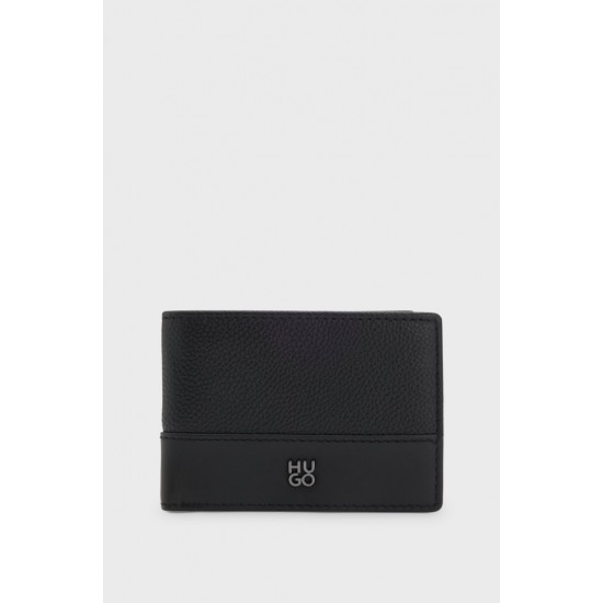 HUGO Ανδρικό Δερμάτινο Πορτοφόλι Stacked Logo Quantic_6cc 50548763 001 Μαύρο