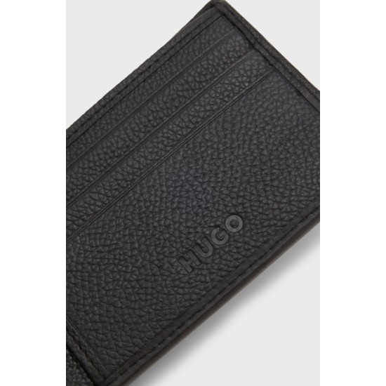 HUGO Ανδρικό Δερμάτινο Πορτοφόλι Stacked Logo Quantic_6cc 50548763 001 Μαύρο