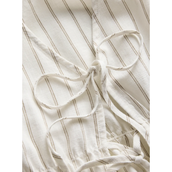 Jack & Jones JJXX Γυναικείο Λινό Top JXALMIRA LINEN BLEND TIE SL TOP 12287713-Blanc de Blanc(Eκρού/Ριγέ)