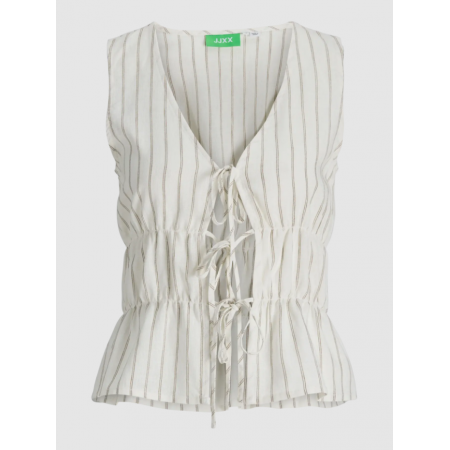 Jack & Jones JJXX Γυναικείο Λινό Top JXALMIRA LINEN BLEND TIE SL TOP 12287713-Blanc de Blanc(Eκρού/Ριγέ)